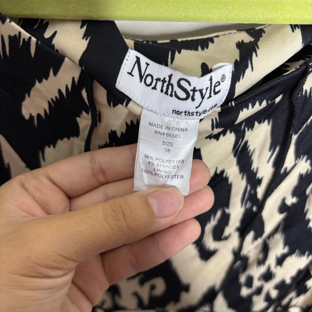 North Style Cream Black Ikat Print Sleeveless Midi Dress Sz 18 - Picture 5 of 11